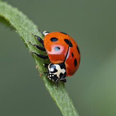 Fototapeta premium Vibrant Ladybug on a Fresh Green Stem in Nature