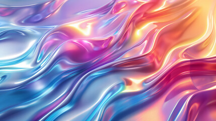 Obraz premium Background with abstract waves. Vibrant holographic chrome gradient. AI generative