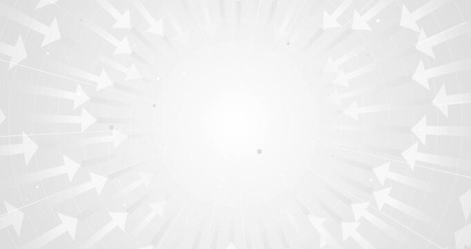 4k Grey white circular business animated arrows in center background. Gradient graphs with light squares coins. Abstract cryptocurrency frame. Elegant office animation. Circular seamless looped design