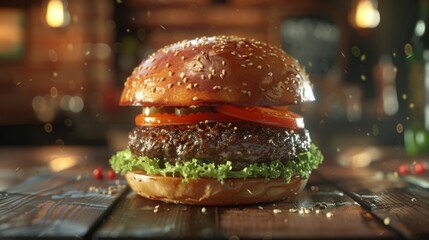 Commercial image of a big nice looking burger
