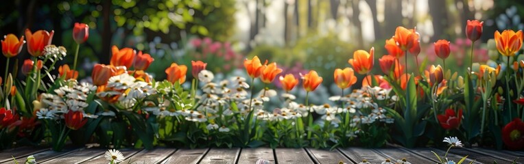 Obraz premium Tranquil Garden Oasis Bursting with Colorful Flowers