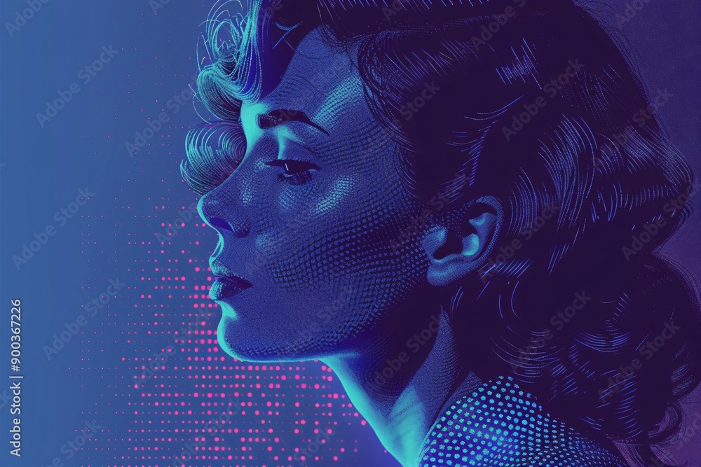 Aufkleber abstract digital human head made from dots in neon colors. facial recognition. digital soul of machi