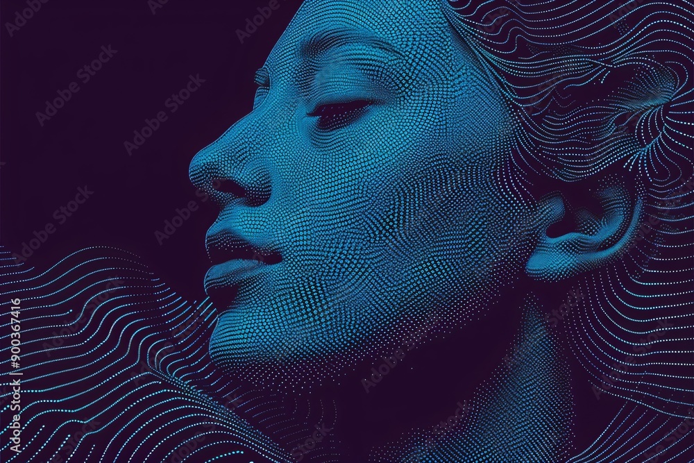 Aufkleber abstract digital human head made from dots in neon colors. facial recognition. digital soul of machi