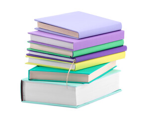 Stack of colorful books isolated on white
