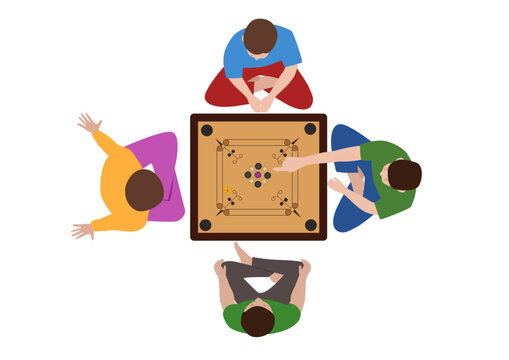 Top view of kids playing carrom