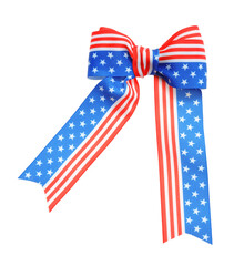 Fototapeta premium Ribbon bow with American flag pattern isolated on white