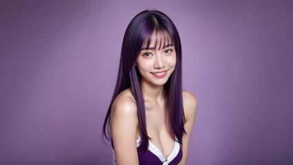 Obraz premium A fashionable woman with silver hair poses in metallic lingerie, exuding confidence and elegance. Her modern style and radiant smile make her stand out.