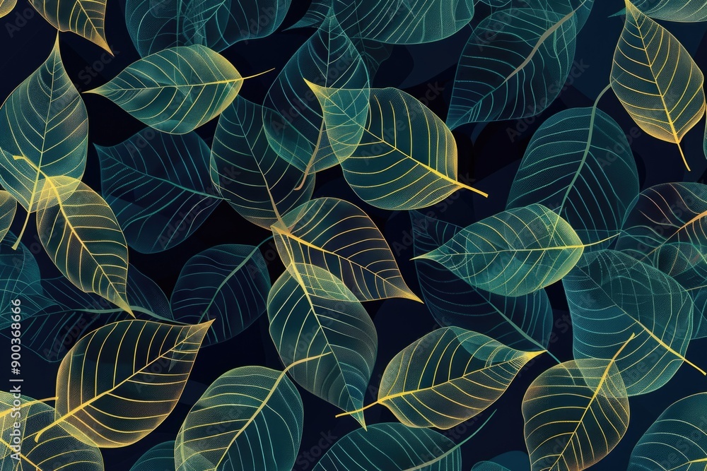 Poster A cluster of lush green leaves against a dark background, perfect for adding texture and color to your design