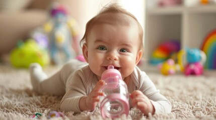 The baby with feeding bottle