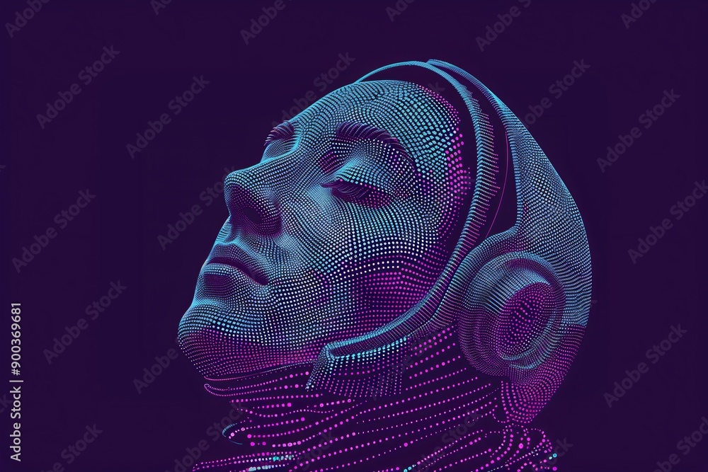 Aufkleber abstract digital human head made from dots in neon colors. facial recognition. digital soul of machi