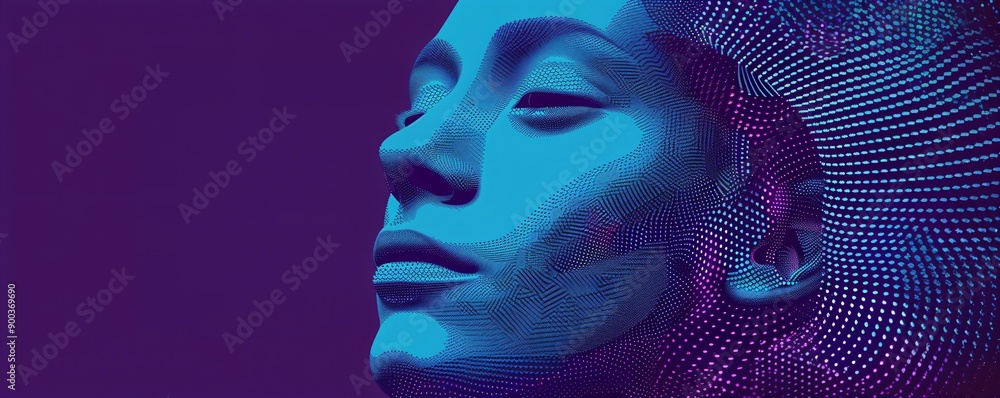 Aufkleber abstract digital human head made from dots in neon colors. facial recognition. digital soul of machi