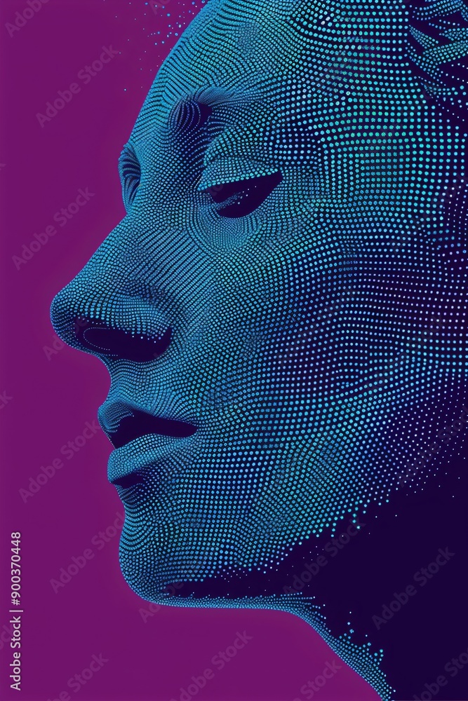 Aufkleber abstract digital human head made from dots in neon colors. facial recognition. digital soul of machi
