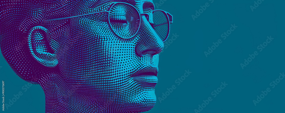 Aufkleber abstract digital human head made from dots in neon colors. facial recognition. digital soul of machi