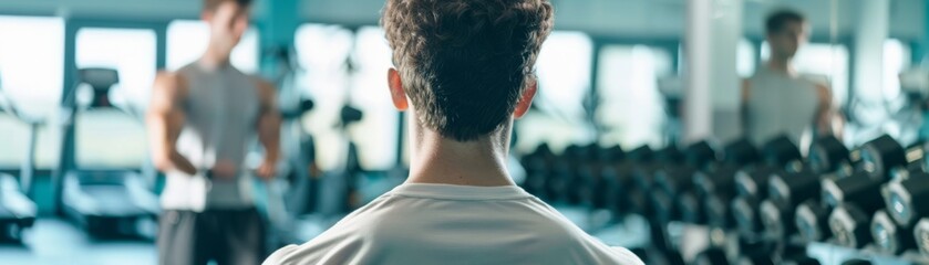 Supporting Client Recovery, Trainer Leads Low-Impact Workout in Modern Gym with Encouraging Atmosphere