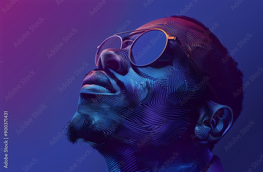 Aufkleber abstract digital human head made from dots in neon colors. facial recognition. digital soul of machi