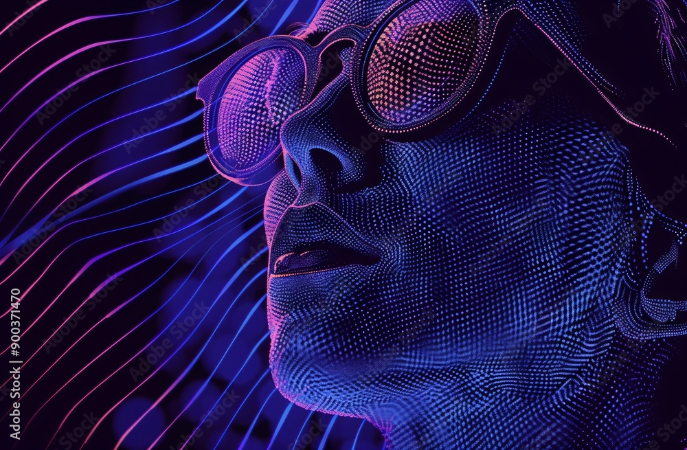 Aufkleber abstract digital human head made from dots in neon colors. facial recognition. digital soul of machi
