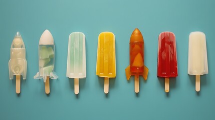 Popsicle Rocket Colorful Summer Treats in a Row.