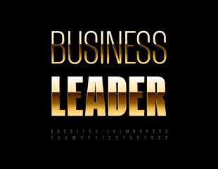 Vector trendy sign Business Leader. Slim Gold Font. Premium Alphabet Letters and Numbers set.