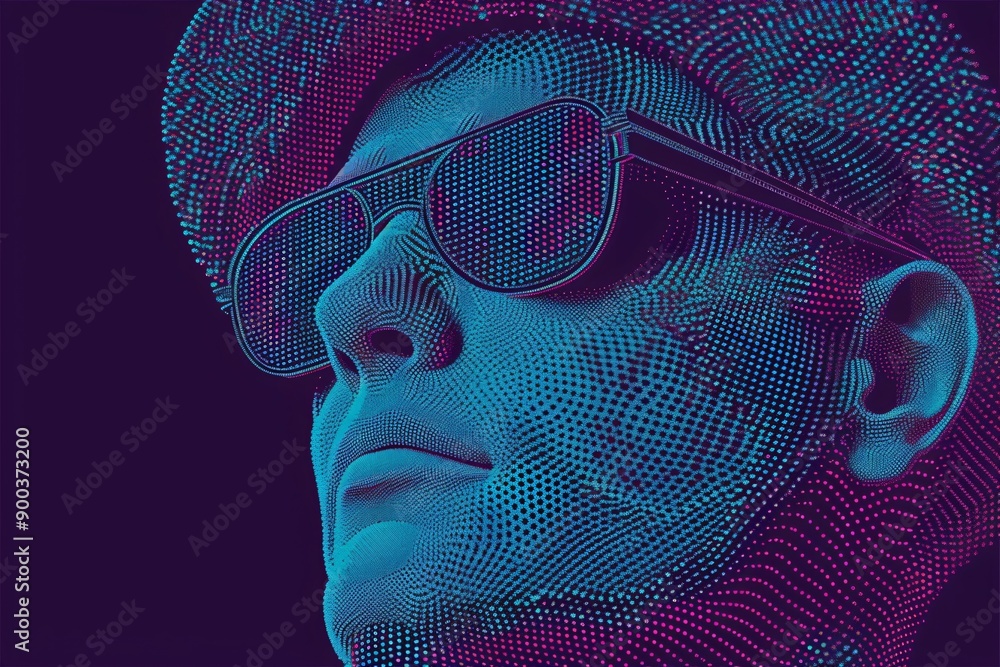 Aufkleber abstract digital human head made from dots in neon colors. facial recognition. digital soul of machi