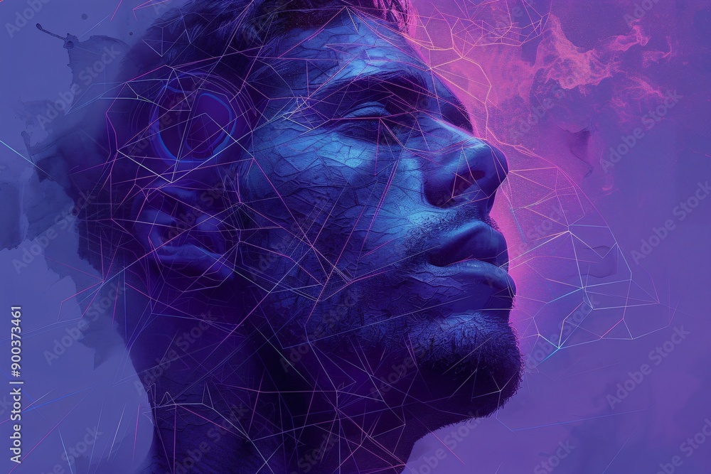 Aufkleber abstract digital human head made from dots in neon colors. facial recognition. digital soul of machi