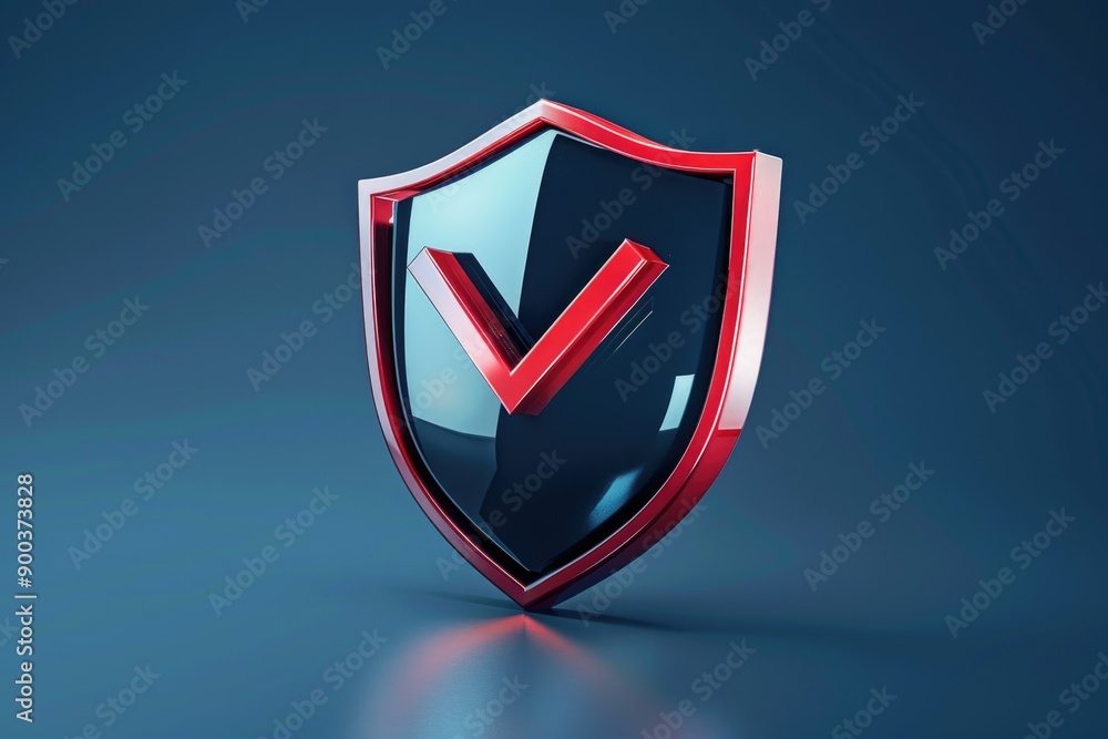 Poster A bold and eye-catching shield featuring a red and black design with a tick symbol, perfect for use in designs where a sense of approval or confirmation is needed