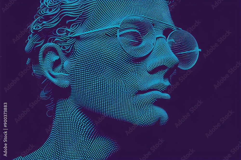 Aufkleber abstract digital human head made from dots in neon colors. facial recognition. digital soul of machi