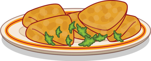 Illustration of delicious fried tofu with parsley on plate being served for lunch or dinner