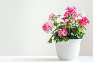 Photo of geranium flower in a white flower pot on white background , Generative AI