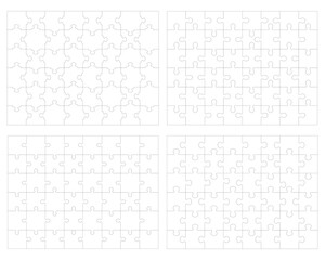 Illustration of four white puzzles, separate parts	