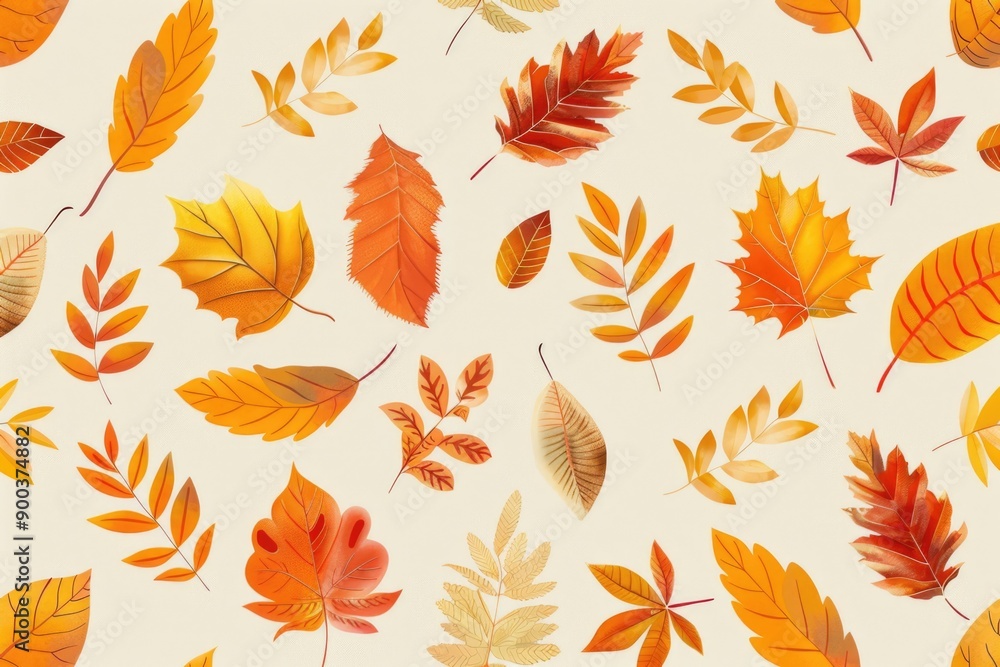 Poster close-up view of variously colored leaves on a plain white surface, ideal for use in designs related