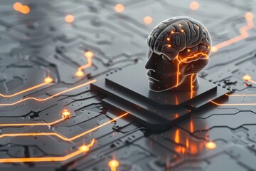 Abstract brain with glowing neural connections shades of orange and yellow detailed and imaginative conceptual and artistic design digital illustration