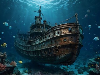 ship wreck in the sea