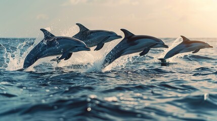 Naklejka premium Group of dolphins jumping from the sea