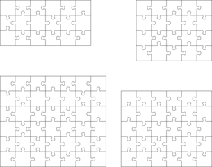 Illustration of different four white puzzles, separate pieces	