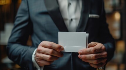 Man holding a blank card
