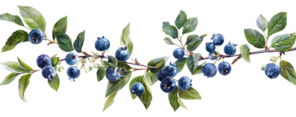 A vibrant branch of blueberries with lush green leaves, perfect for showcasing nature's beauty. Ideal for food or health themes.
