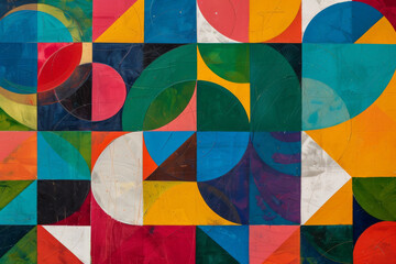Fototapeta premium An abstract painting composed of geometric shapes and vibrant colors