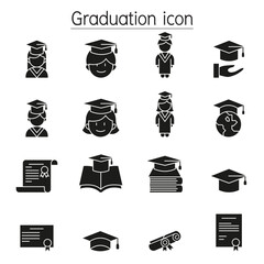 Graduation icon set in glyph style
