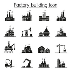 Factory building icon set in glyph style © Puckung