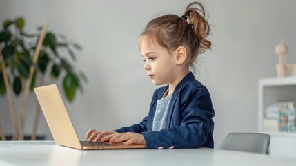 The child using laptop