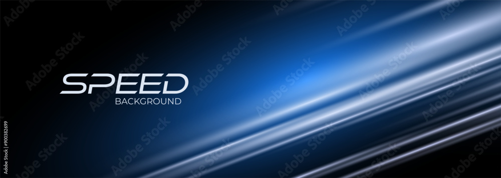 Poster Speed illuminated traffic lanes. Black and blue modern abstract background with glowing movement and high-speed light effect. Vector illustration