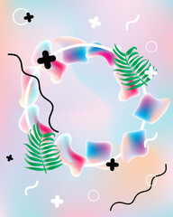 Abstract tropical leaves on blue pink background.