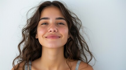 Fototapeta premium A woman with an expressive face, her emotions vividly captured against a white background, emphasizing storytelling