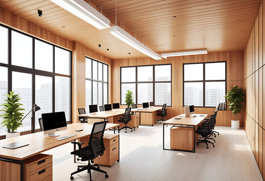 wooden office interior conference coworking spaces window copy space high resolution high details vibrant