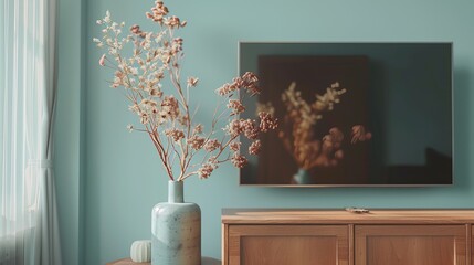 Modern Living Room Setup: Interior Mockup with TV Cabinet and Accessories