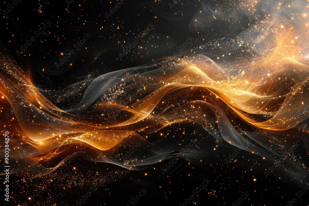 Poster dynamic lines intertwine in black and gold, creating a mesmerizing flow of energy