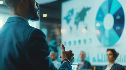 Business Presentation with Charts and Graphs in Corporate Meeting Room