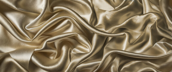 Fototapeta premium Shiny gold silk fabric forming an elegant banner background