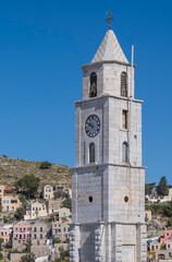 Fototapeta premium Uhrturm von Symi Stadt