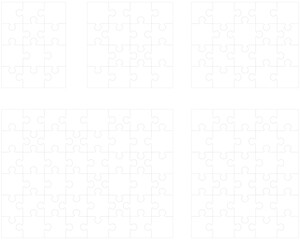 Illustration of different five white puzzles, separate pieces